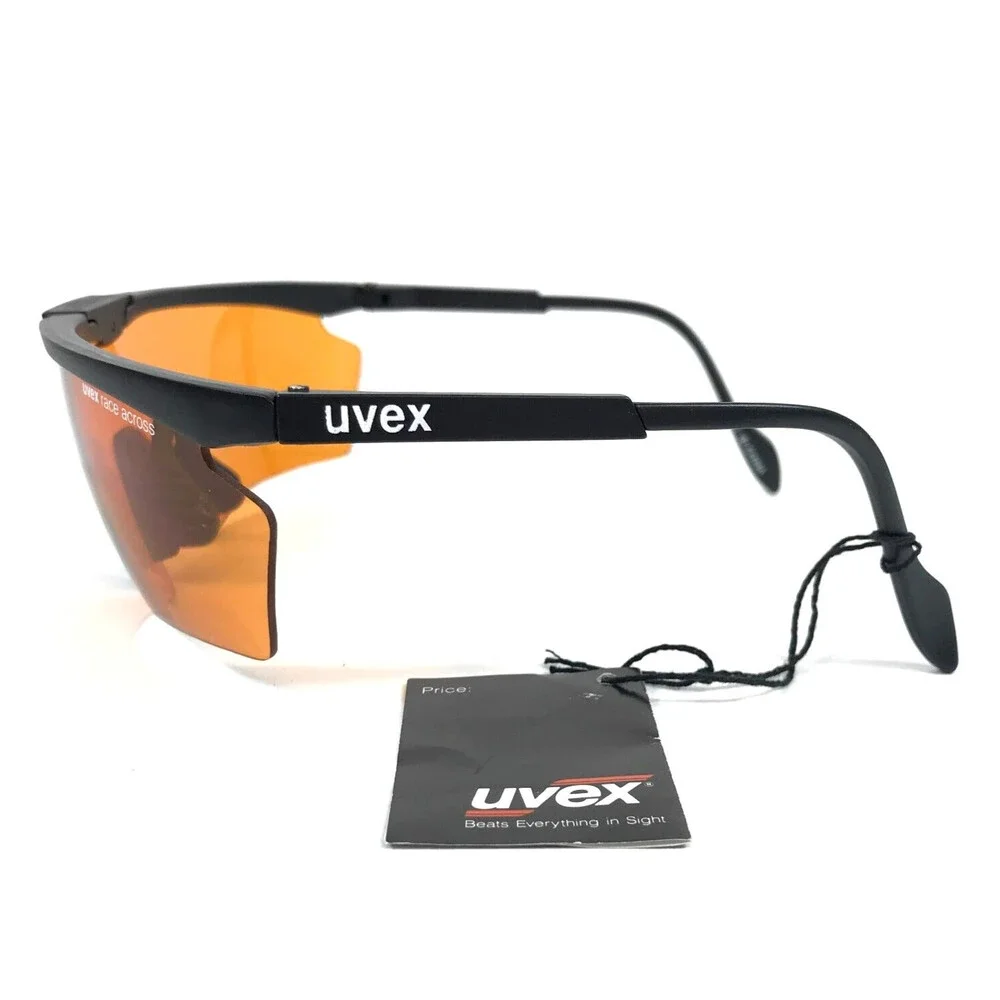 Vintage Uvex Sunglasses Race Across Matte Black Wrap Frame Orange Shield Lens